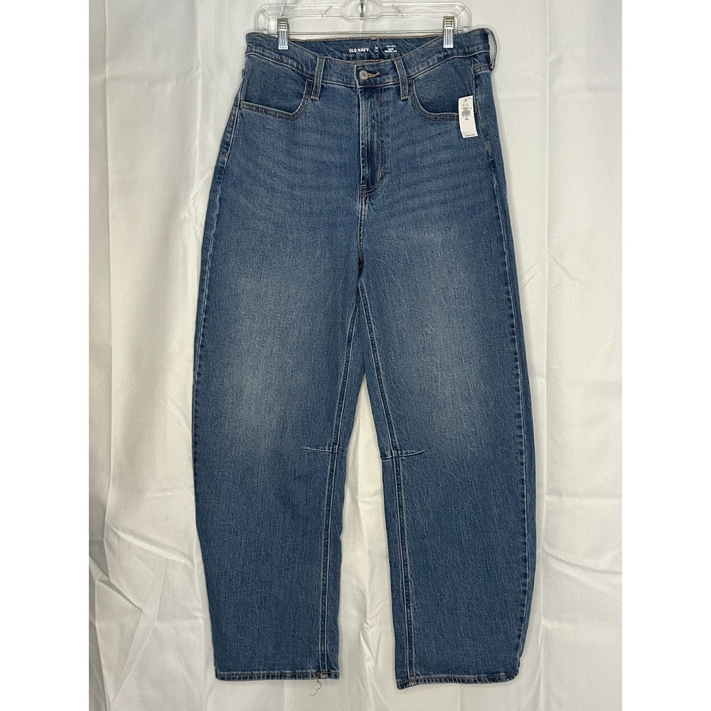 Old Navy High Rise WOW Barrel Leg‎ Jeans Womens 12 Tall NWT Blue Wide Leg 32x29